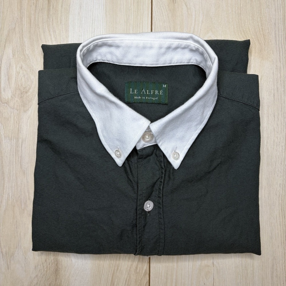 LE ALFRE Green Button Up Shirt Contrast Collar Mens Size Medium
